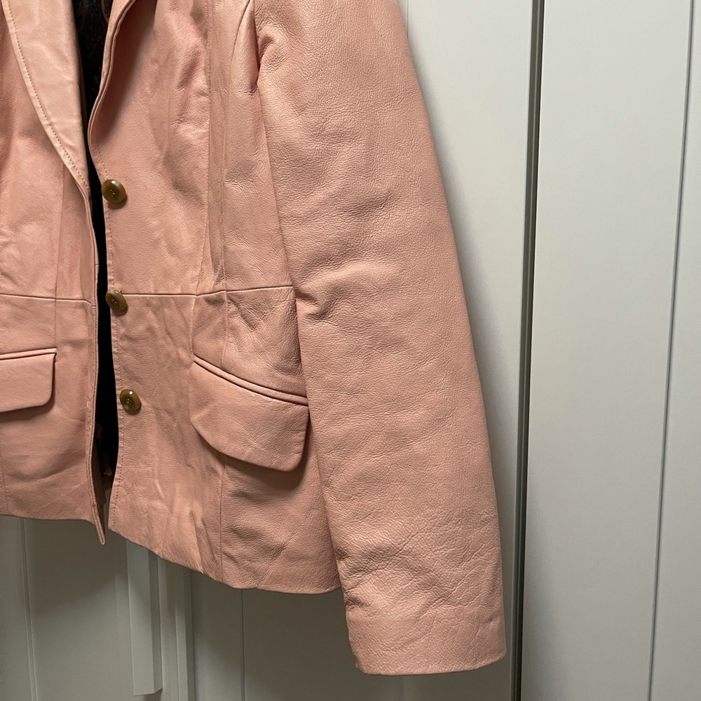 Terry Lewis Classic Luxuries Pink Leather Blazer Coat Jacket with Buttons 🤍💓🤍 - Picture 9 of 10